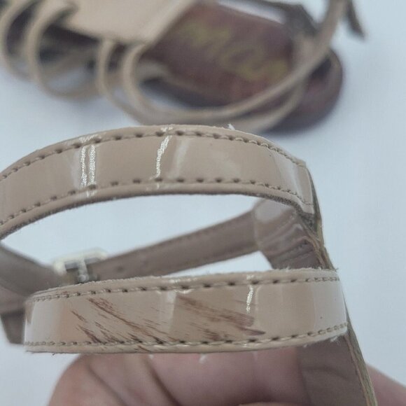 Sam Edelman Gilda Faux Patent Leather Taupe Gladiator Flat Sandals Size 8.5M - Picture 9 of 10